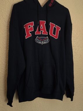 FAU Black  Pullover Hoodie with Red FA Letters and Owl Logo